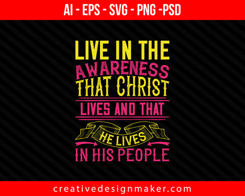 Live in the awareness that Christ lives Easter Print Ready Editable T-Shirt SVG Design!