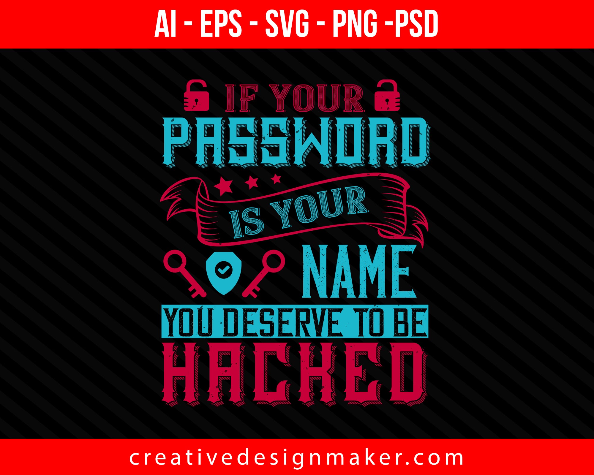 If your password is your name, you deserve to be hacked Internet Print Ready Editable T-Shirt SVG Design!