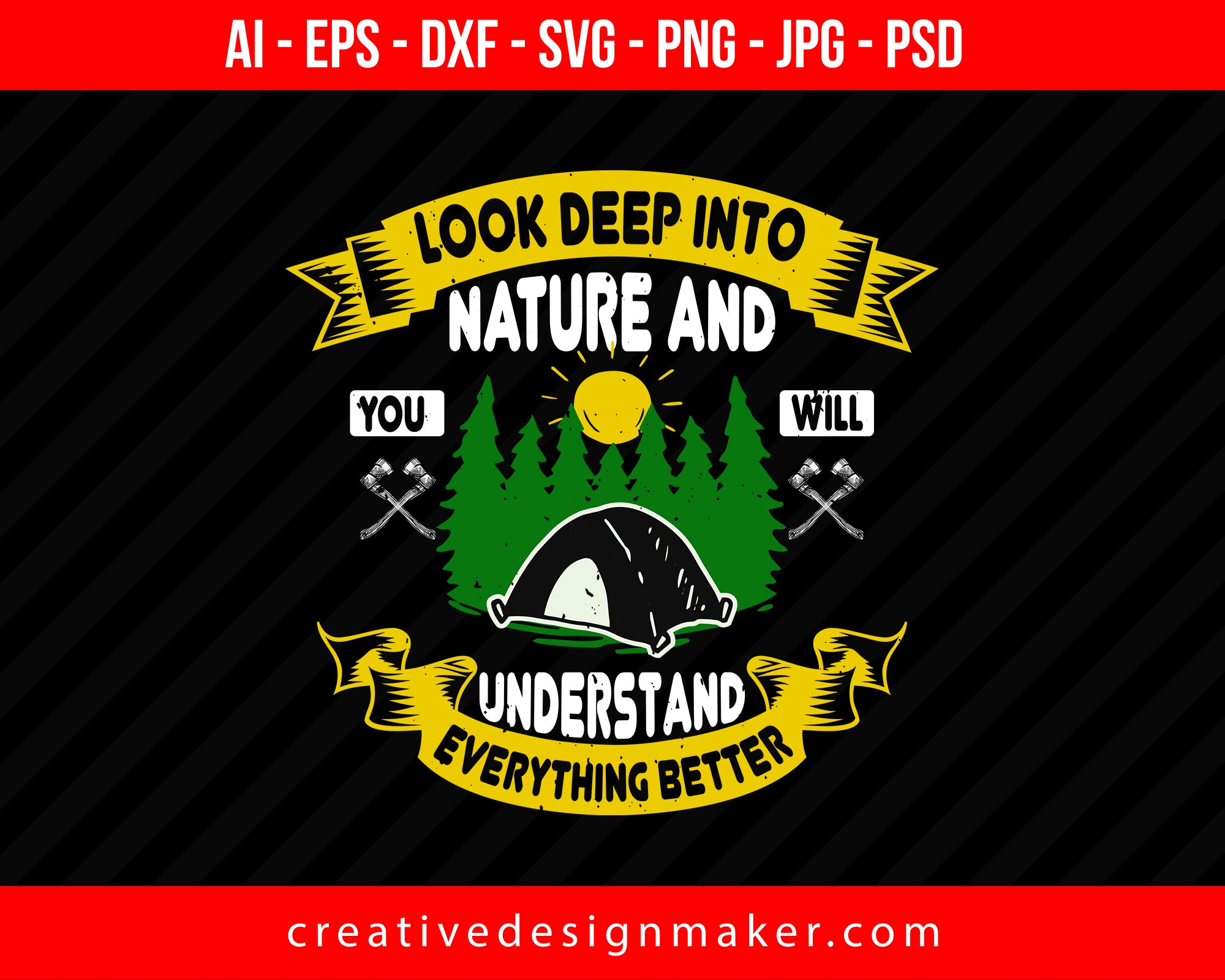 Look Deep Into Nature And You Will Understand Everything Better Hiking Print Ready Editable T-Shirt SVG Design!