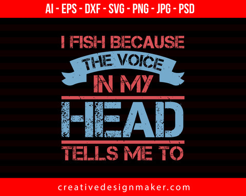 I Fish Because The Voice in My Head Tells me to Fishing Print Ready Editable T-Shirt SVG Design!