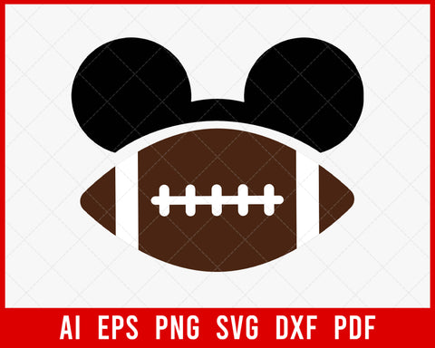 Mickey Mouse Ears Outline with American Football Disney SVG Cut File for Cricut and Silhouette Digital Download