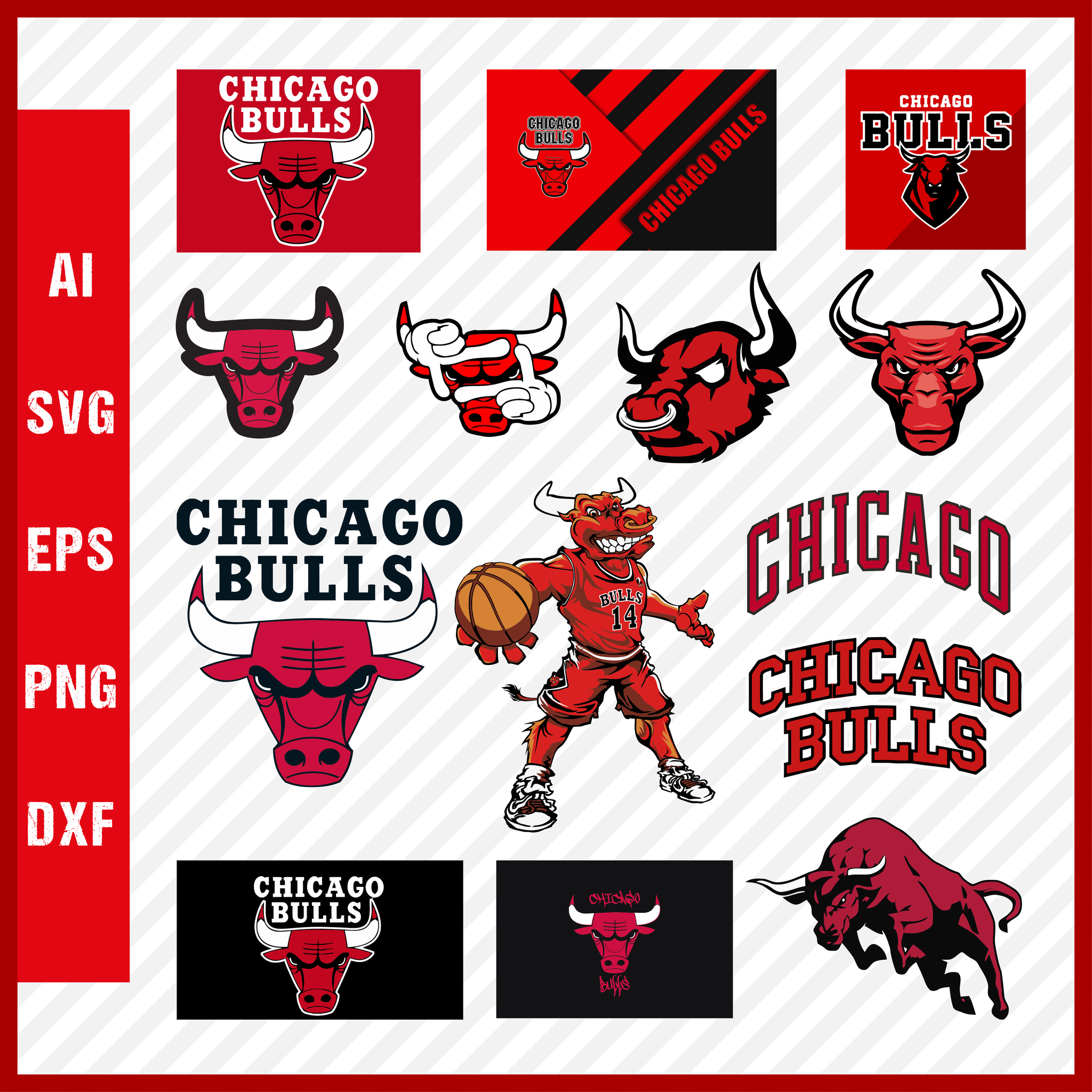 Chicago Bulls NBA Svg Cut Files Basketball Clipart Bundle