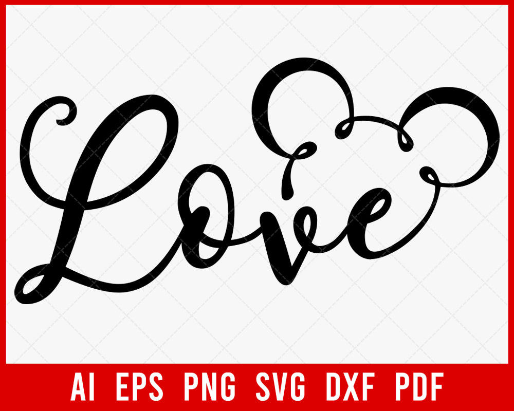 Mickey Mouse Love Outline Disney SVG Cut File for Cricut and Silhouette Digital Download