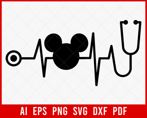 Mickey Mouse Stethoscope Heartbeat Disney SVG Cut File for Cricut and Silhouette Digital Download