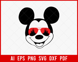 Mickey Mouse Head Outline with Sunglass Disney Castle SVG Cut File for Cricut and Silhouette Digital Download