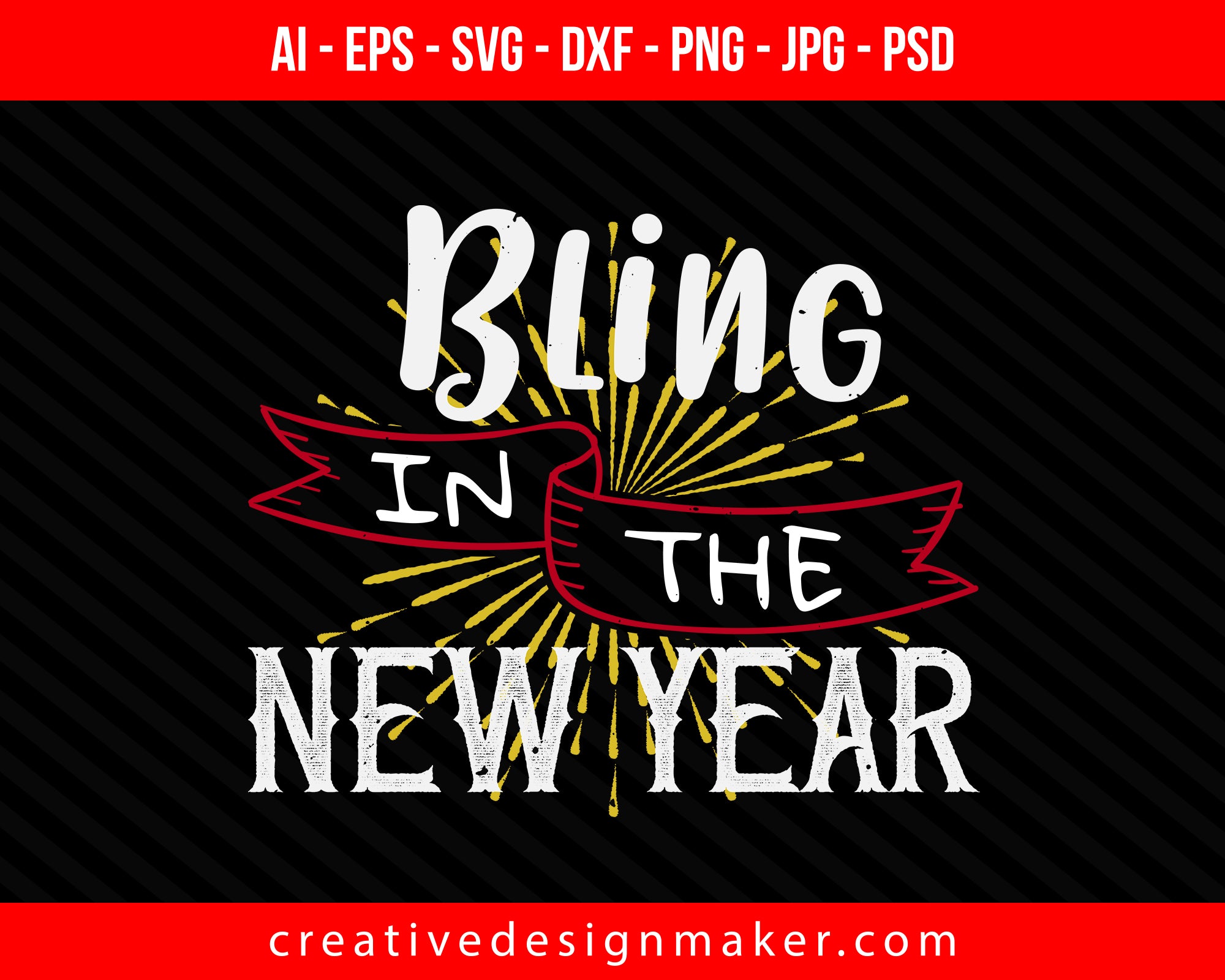 Bling in the New Year Christmas Print Ready Editable T-Shirt SVG Design!