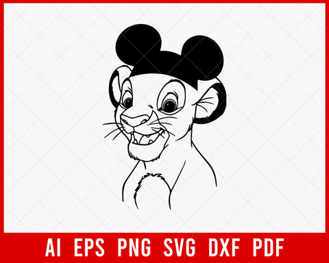 Simba with Mickey Mouse Ears the Lion King Disney SVG Cut File for Cricut and Silhouette Digital Download