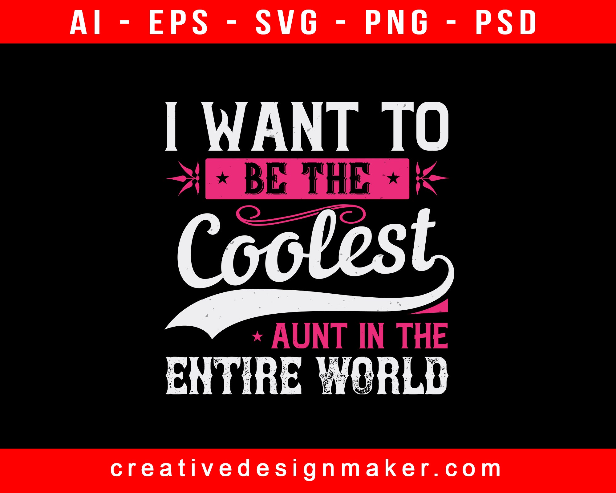 I Want To Be The Coolest Aunt In The Entire World Auntie Print Ready Editable T-Shirt SVG Design!