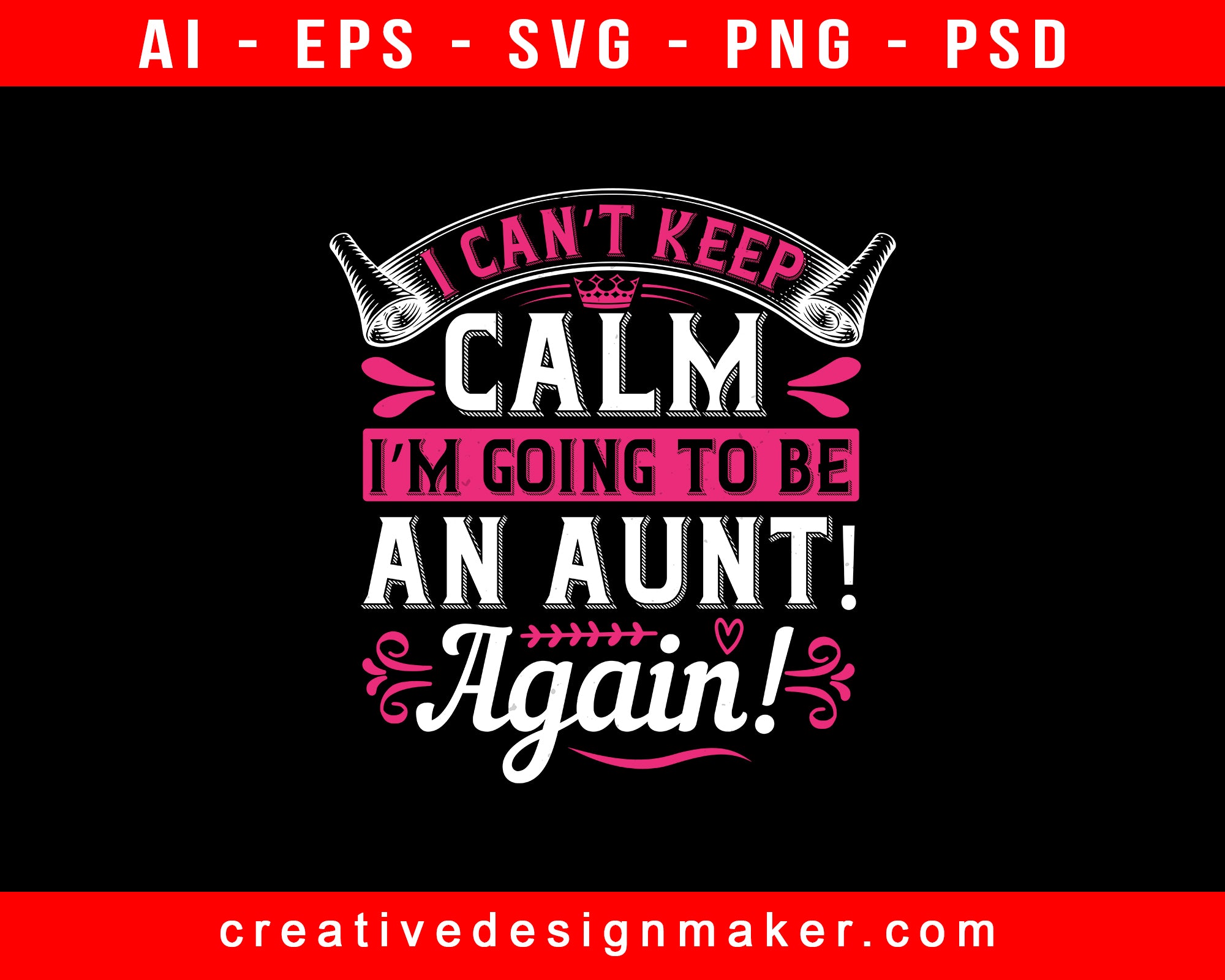 I Can’t Keep Calm I’m Going To Be An Aunt! Again! Print Ready Editable T-Shirt SVG Design!