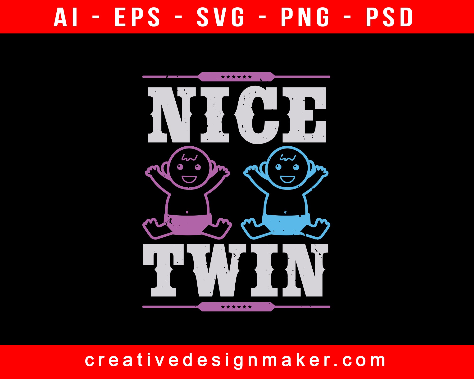 Nice Twin Baby Shower Print Ready Editable T-Shirt SVG Design!