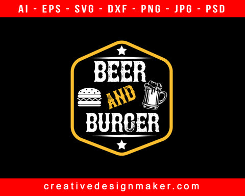 Beer And Burger Print Ready Editable T-Shirt SVG Design!